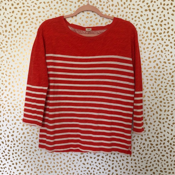 J. Crew Red Long Sleeve Stripe Boatneck Tee - Picture 4 of 7